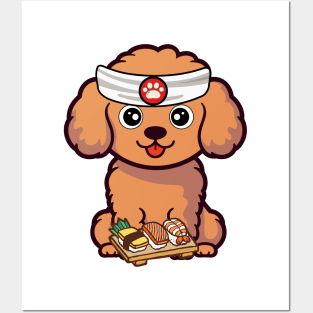 Funny brown dog is a sushi chef Posters and Art